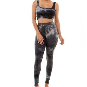 Rib square neck bra top with mesh & leggings
